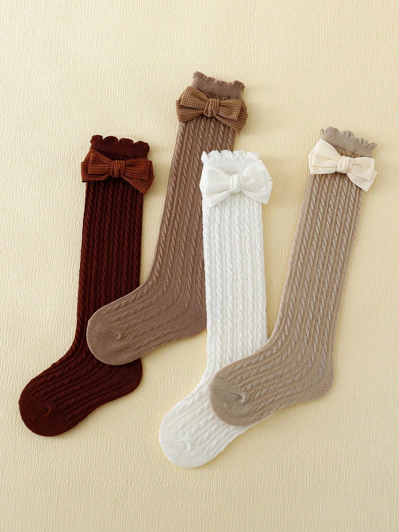 Cable Knit Bow Socks - Pack of 4